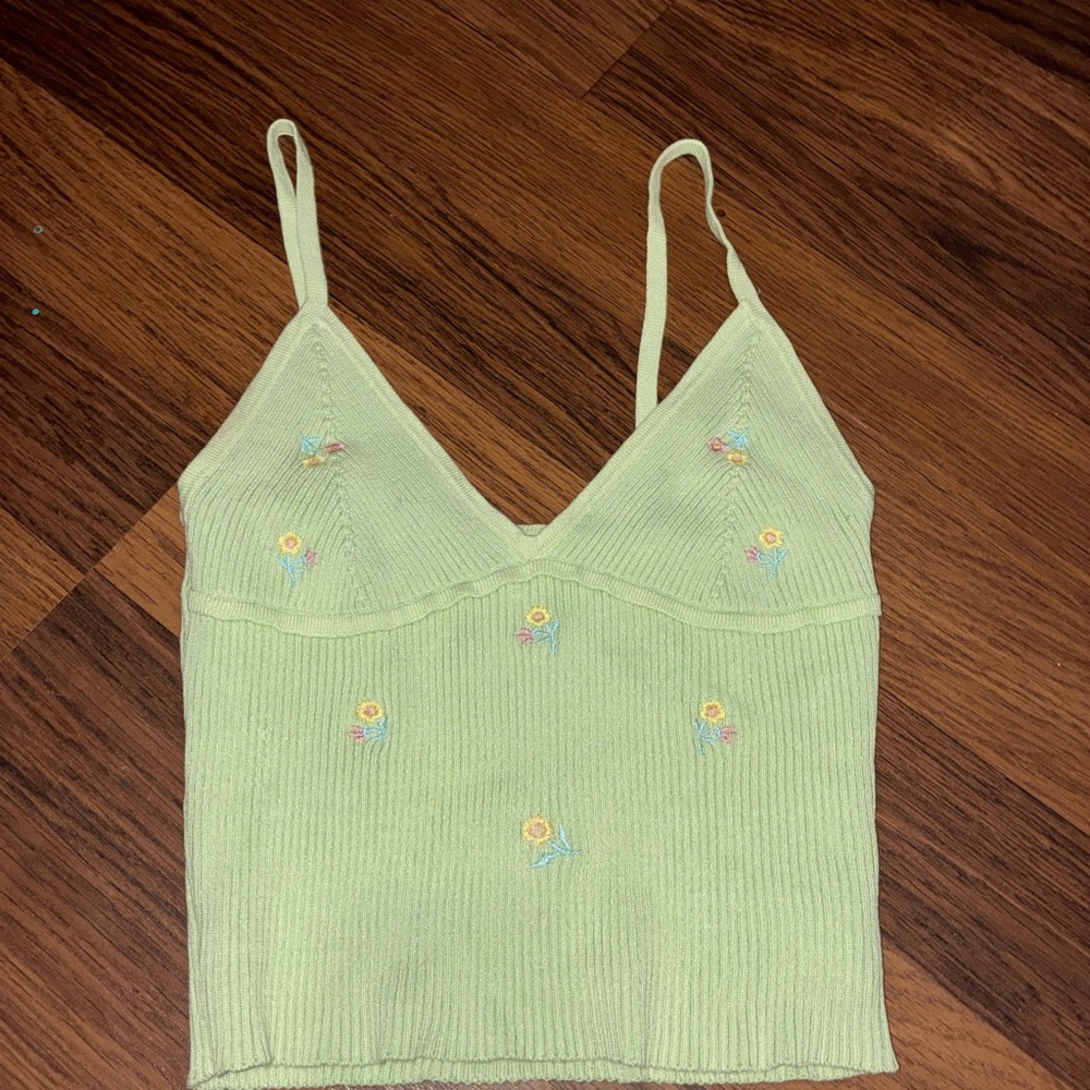 SHEIN Light Green Floral Embroidered Cami